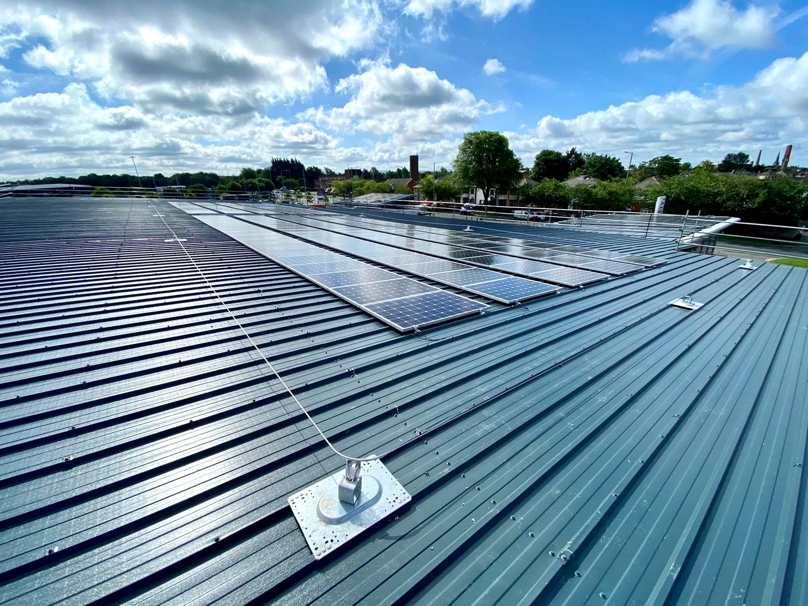 Horizontal lifeline on a metal roof | Kee Line Horizontal Lifeline | Fall Protection for solar installation