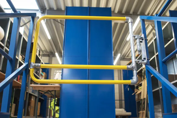 Gate Style Safety Railing Safety Railing and Modular Guardrail made from Slip-on Railing Fittings ...